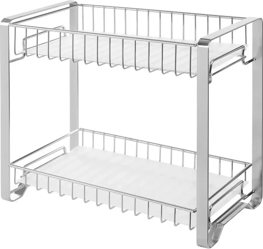 inandoutdoormatch 2-laags kruidenrek Carlyle metalen keukenrek met kunststof panelen antislipvoetjes eenvoudig te monteren aanrechtblad bijkeuken badkamer keuken wit Vaderdag cadeau