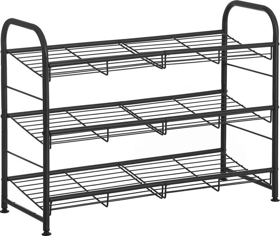 Inandoutdoormatch 3 Tier Schoenenrek Sjef Stapelbare Schoenenopberger 12 paar Schoenen Staal 68 5x27 5x49 5 cm Zwart Vaderdag cadeau