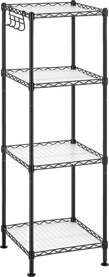 Unbranded Badkamerrek Thornton 4 Tier Vrijstaand Metalen Opbergrek 80kg Lading 4 PP Panelen Afneembare Haken 30x30x102cm Zwart