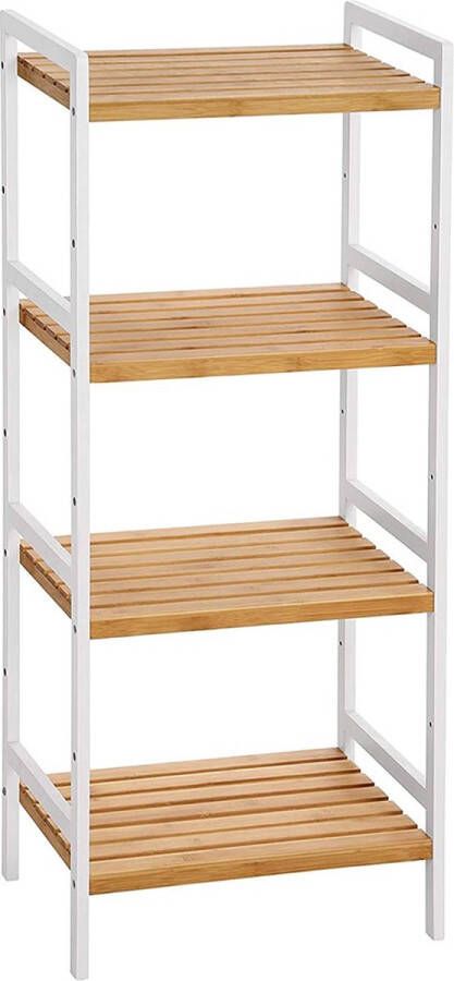 Unbranded Bamboo Shelf Storm Boekenplank Staande Plank 5 Planken -45x31.5x142cm Badkamer Keuken Woonkamer Natuurlijk Wit