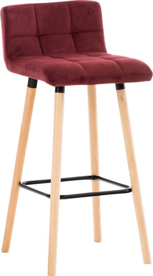 Inandoutdoormatch Barkruk Hanne Deluxe Rood Fluweel Hout Modern Design 4-poots Onderstel Rugleuning Voetensteun Voor Keuken en Bar Gestoffeerde Zitting Vaderdag cadeau