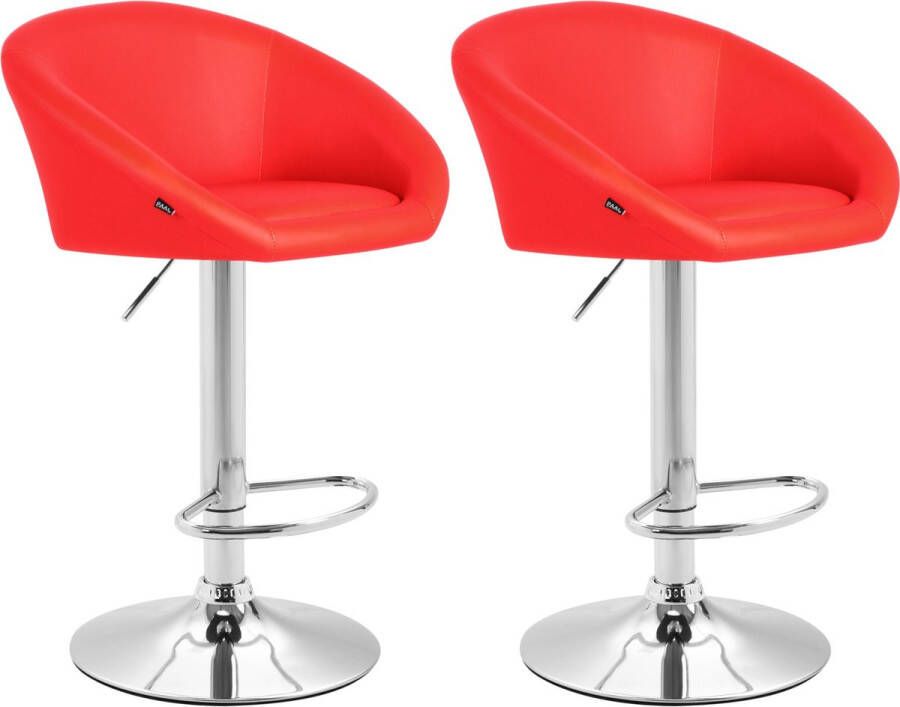 Inandoutdoormatch Barkruk Juanma Deluxe Rood Chroom Modern Design Rugleuning Voetensteun Voor Keuken en Bar Gestoffeerde Zitting Imitatie Leder Vaderdag cadeau