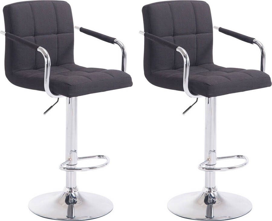 Inandoutdoormatch Barkruk Kasper Deluxe Grijs Modern Design Set van 2 Rugleuning Voetsteun Armleuning Voor Keuken en Bar Gestoffeerde Zitting Vaderdag cadeau