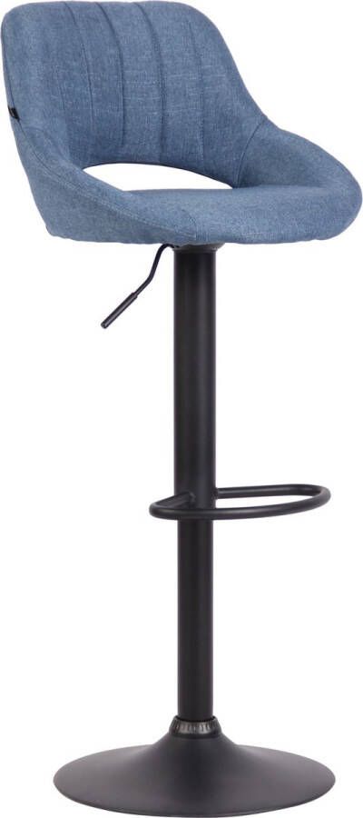 Unbranded Barkruk Miza Blauw zwart Stof 60-81cm zithoogte Ergonomische barstoelen In hoogte verstelbaar Set van 1 Met rugleuning Voor keuken en bar
