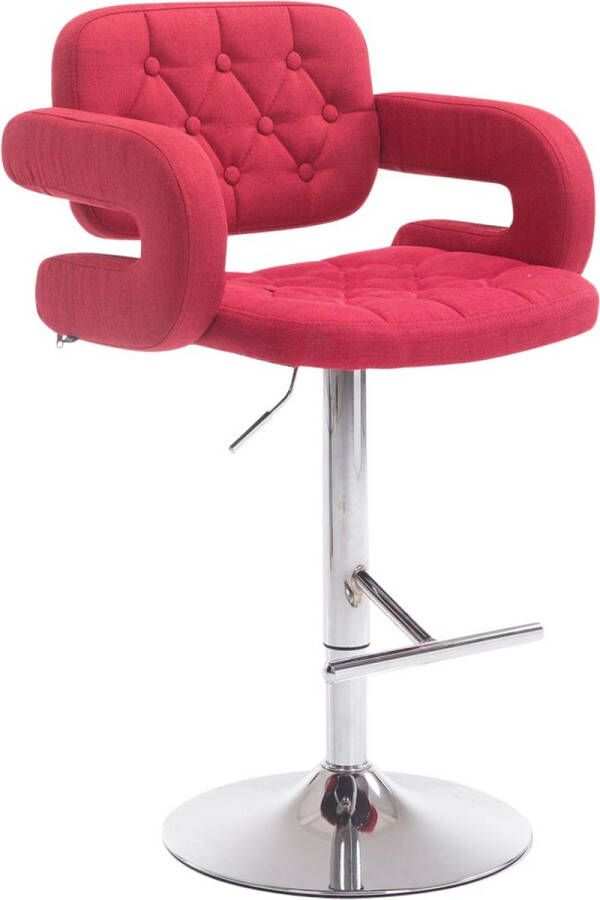 Inandoutdoormatch Barkruk Norman Deluxe Rood Roze Luxe Barkruk Ergonomische Barstoelen In Hoogte Verstelbaar Set van 1 Met Rugleuning Armleuning Voetensteun Voor Keuken en Bar Stoffen Bekleding Gestoffeerde Zitting Vaderdag cadeau