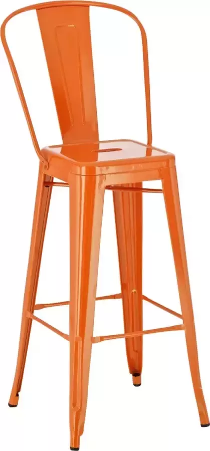 Inandoutdoormatch Barkruk Recto Met rugleuning Set van 1 Ergonomisch Barstoelen voor keuken of kantine Oranje Metaal Zithoogte 77cm