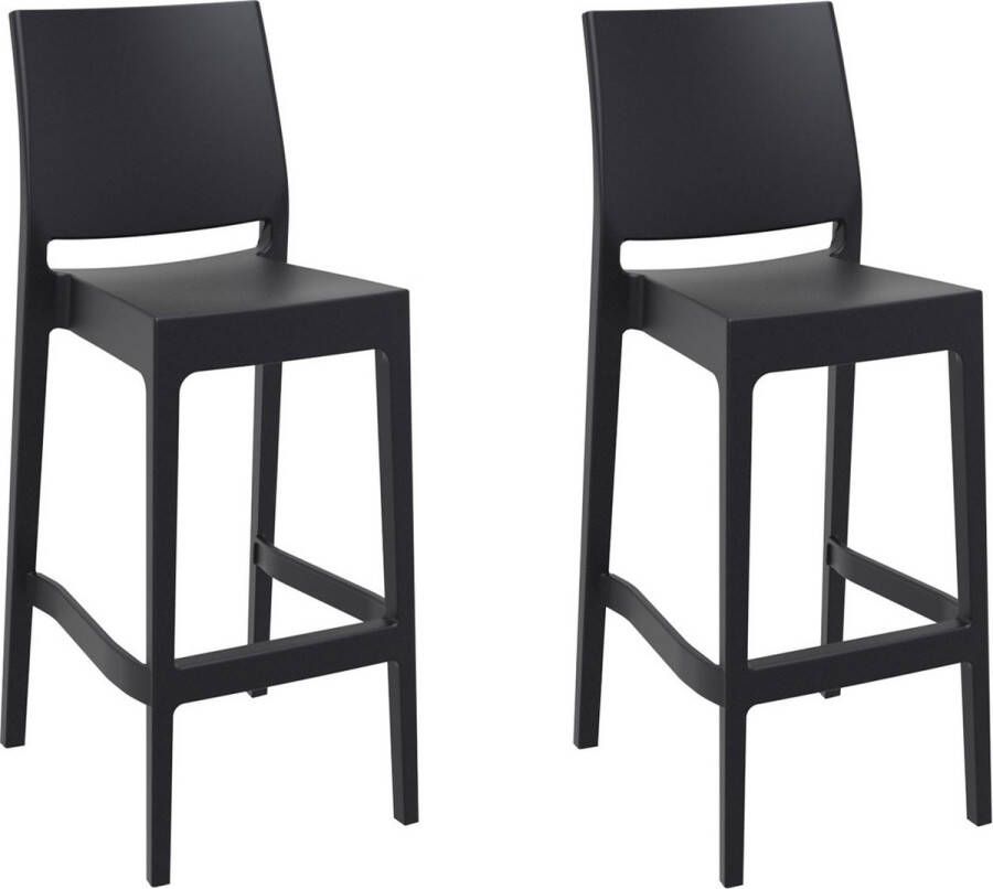 Inandoutdoormatch Barkruk Stefan Zwart Modern Design Set van 2 Rugleuning Voetensteun Voor Keuken en Bar Kunststof Zitting Vaderdag cadeau