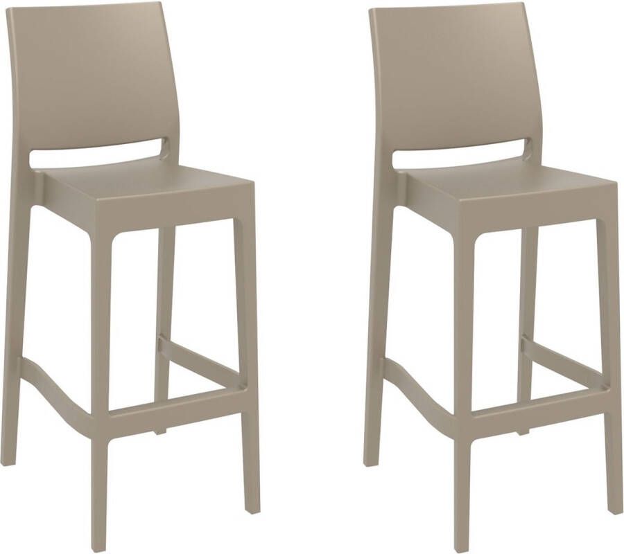 Inandoutdoormatch Barkruk Valero Kaki Modern Design Set van 2 Rugleuning Voetsteun Voor Keuken en Bar Kunststof Zitting Vaderdag cadeau