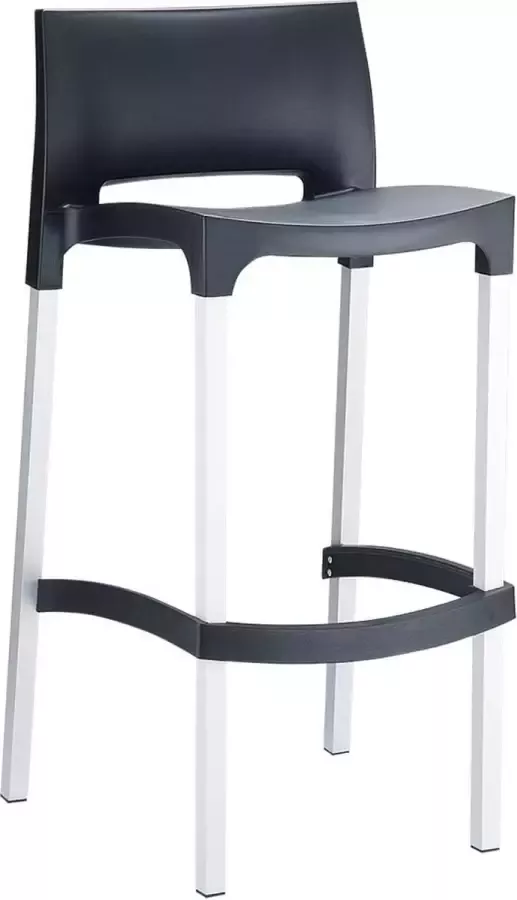 Inandoutdoormatch Barstoel Bravus Barkruk met rugleuning Set van 1 Ergonomisch Barstoelen voor keuken of kantine Zwart Zithoogte 75cm Vaderdag cadeau