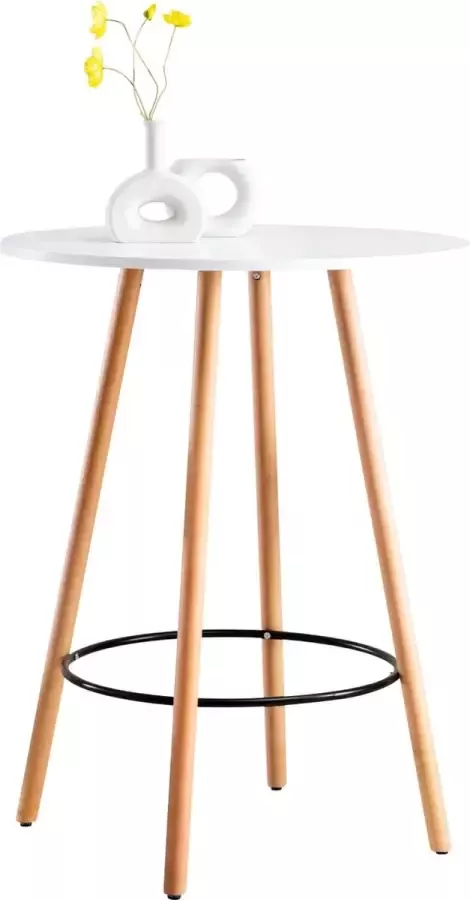 Inandoutdoormatch Bartafel modern Rond Bartafel voor Binnen & Buiten Hout Feesttafel Wit 80x80x107cm
