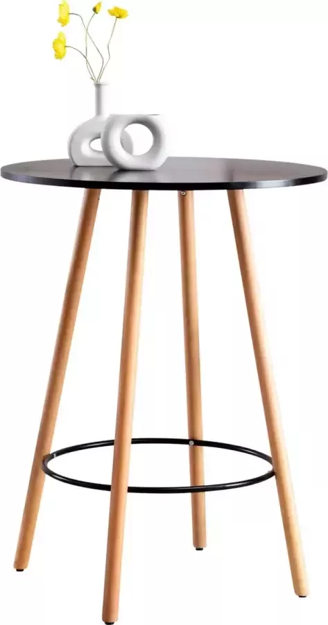 Inandoutdoormatch Bartafel modern Rond Bartafel voor Binnen & Buiten Hout Feesttafel Zwart 80x80x107cm