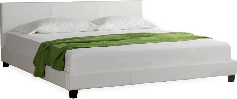 Inandoutdoormatch Bedframe Owen Met Bedbodem Kunstleer 160x200 cm Wit Houten Constructie Elegant Bedframe