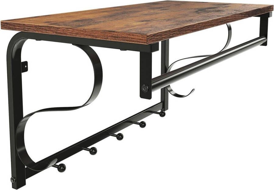 Unbranded Beverley Wandkapstok deluxe Met hoedenplank Kapstok hangend Industrieel Zwart Hout 60 x 30 x 32 cm Met hoedenplank