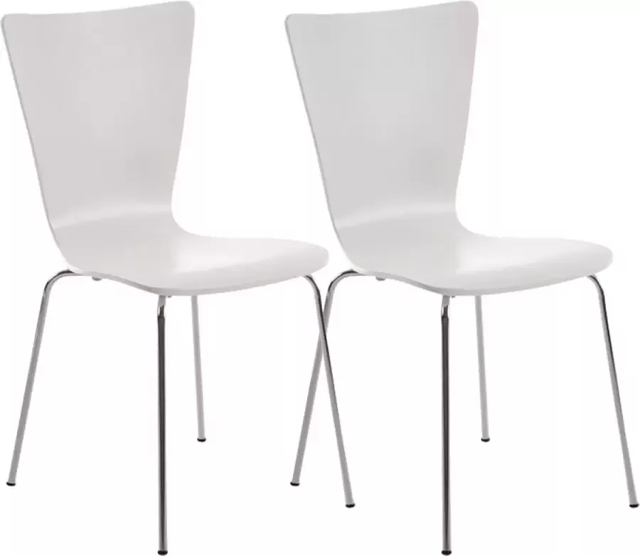 Inandoutdoormatch Bezoekersstoel Nora Houten stoel wit Set van 2 Met rugleuning Vergaderstoel Zithoogte 45cm Vaderdag cadeau