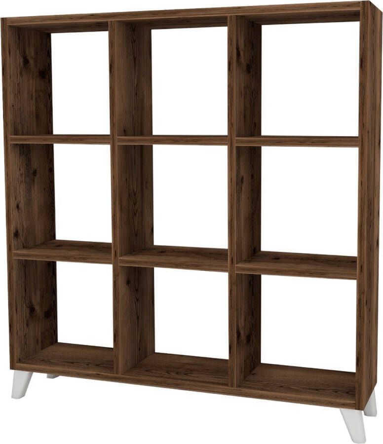 Inandoutdoormatch Boekenkast Sascha Plank 100x88x20cm Eiken Antiek en Wit Spaanplaat 9 Open Vakken - Foto 2