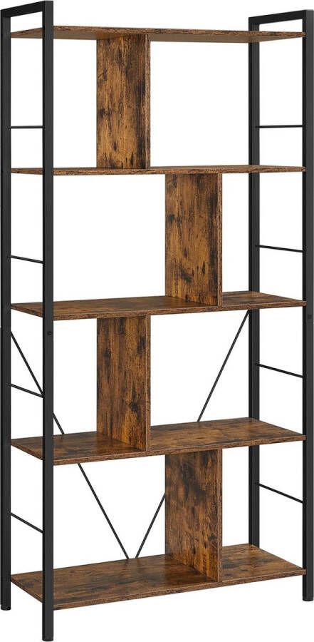 Unbranded Boekenkast Topsy 5 Tier Shelving Unit Office Shelves Open Shelves Industrial Design Living Room Bedroom Office Study Home Office Vintage Brown Black