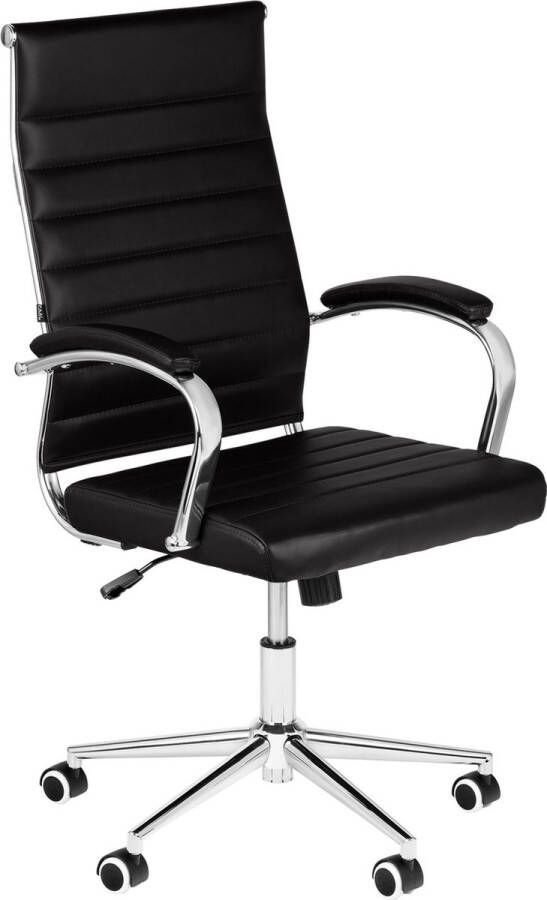 Inandoutdoormatch Bureaustoel Adriano Zwart kunstleer Met Rugleuning en Armleuning In hoogte verstelbaar Ergonomisch 49x49x112cm moederdag cadeautje