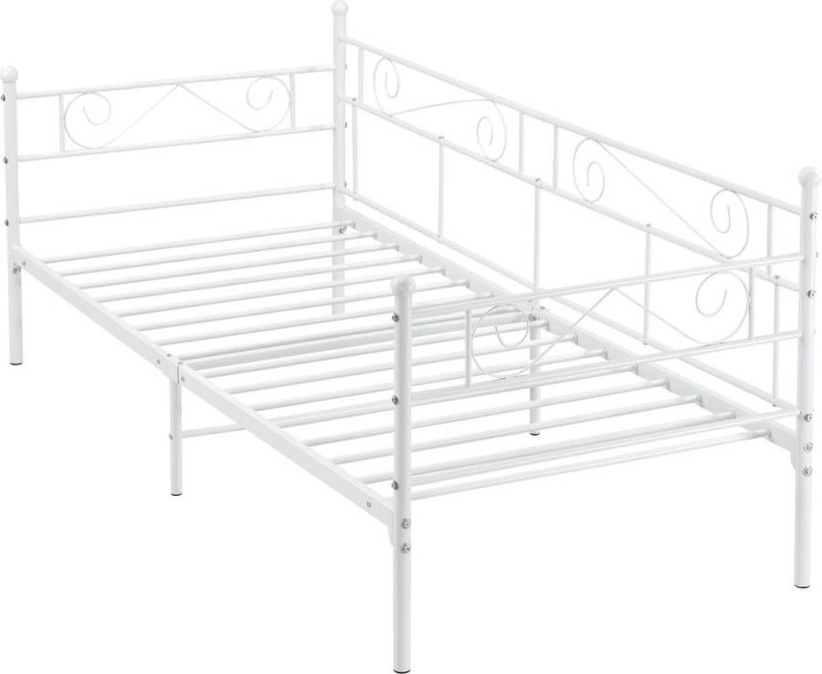 inandoutdoormatch Eenpersoonsslaapbank Emilie 3-zitsbank 90x200 cm Wit Vintage Design Metalen bedframe