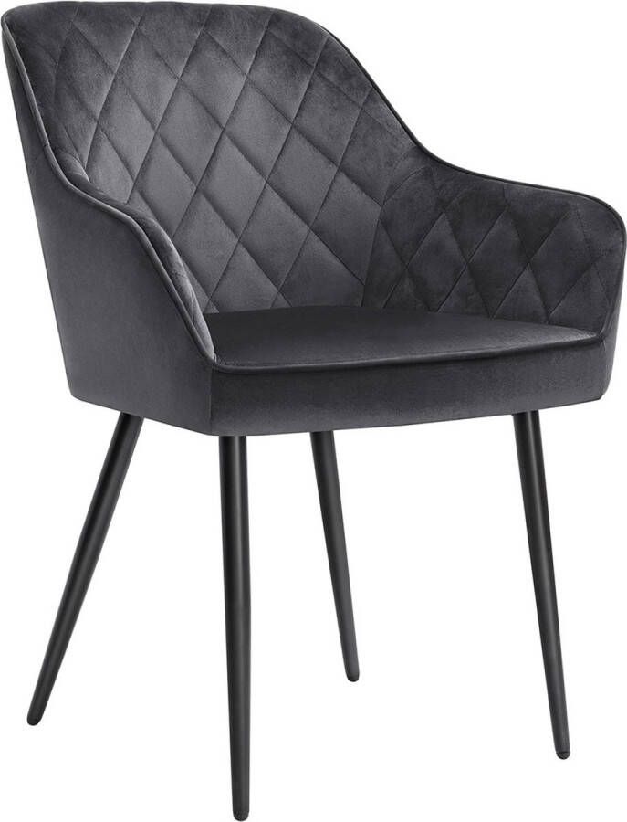 Inandoutdoormatch Eetkamerstoel Adrienne Fauteuil Met Armleuningen Zitbreedte 49 cm Metalen poten Fluwelen bekleding Draagvermogen tot 110 kg Grijs Vaderdag cadeau