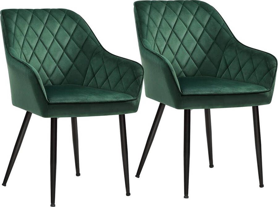 Inandoutdoormatch Eetkamerstoel Crawford Fauteuil Met Armleuningen Zitbreedte 49 cm Metalen poten Fluwelen bekleding Draagvermogen tot 110 kg Groen Vaderdag cadeau