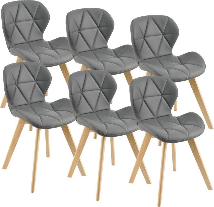 Inandoutdoormatch Eetkamerstoel Karola 81x57x49 cm Set van 6 Grijs Gestoffeerde Zitting Beukenhout