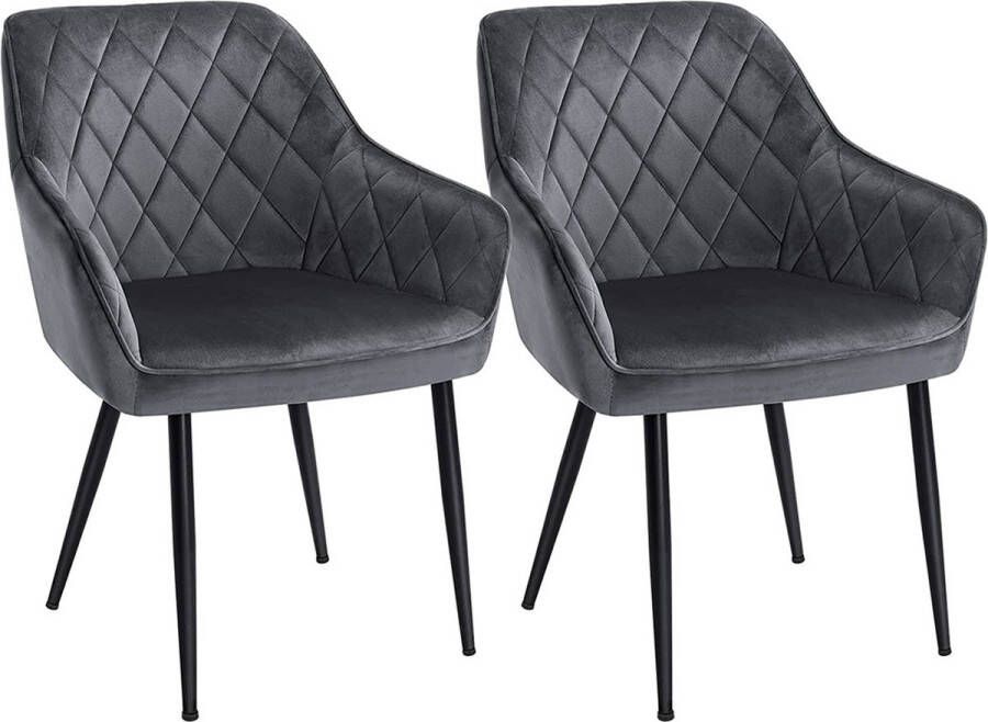 Unbranded Eetkamerstoel Loyalty Fauteuil Met Armleuningen Zitbreedte 49 cm Metalen poten Fluwelen bekleding Draagvermogen tot 110 kg Grijs