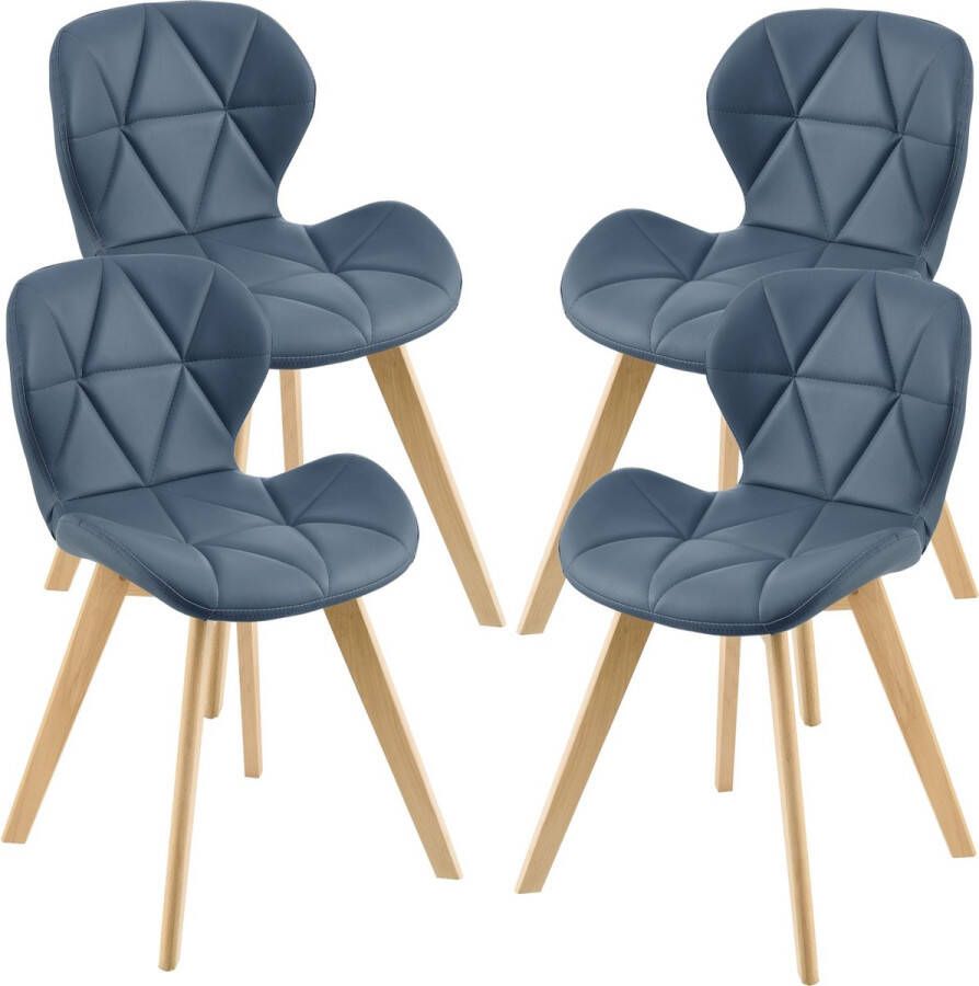 Inandoutdoormatch Eetkamerstoel Pearle 81x57x49 cm Set van 4 Blauw Gestoffeerde Zitting Beukenhout - Foto 2