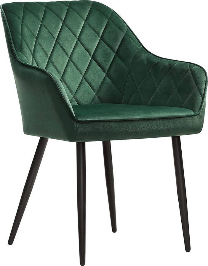 Inandoutdoormatch Eetkamerstoel Scotty Fauteuil Met Armleuningen Zitbreedte 49 cm Metalen poten Fluwelen bekleding Draagvermogen tot 110 kg Groen Vaderdag cadeau