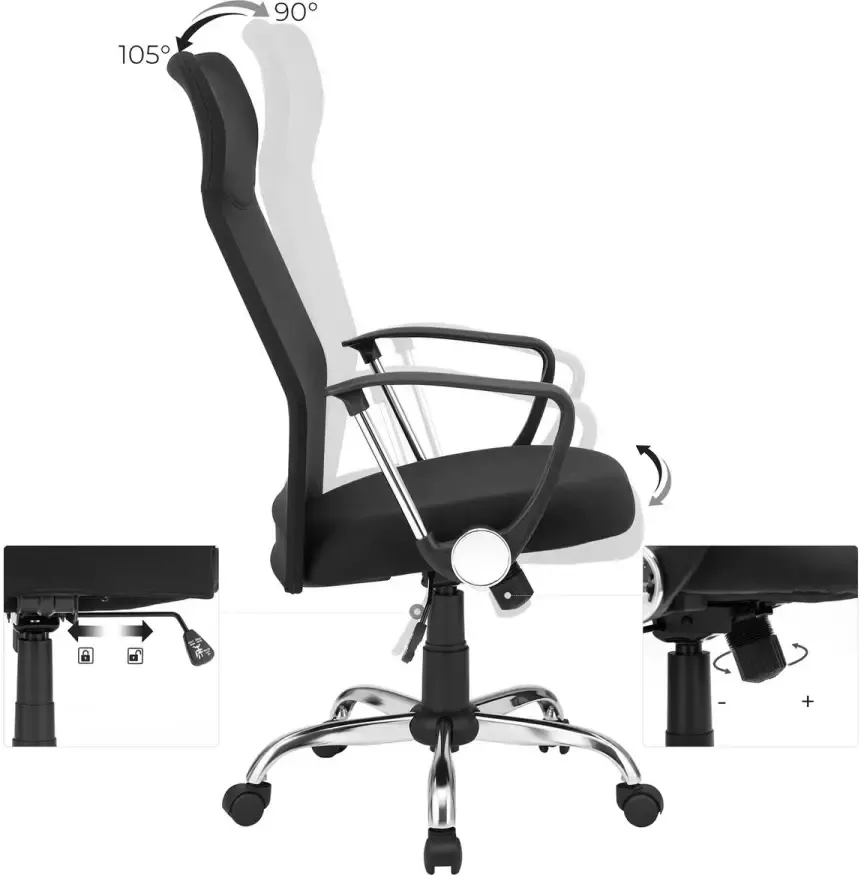 Inandoutdoormatch Ergonomische bureaustoel PRO Op wielen Met rugleuning Bureaustoelen voor volwassenen In hoogte verstelbaar