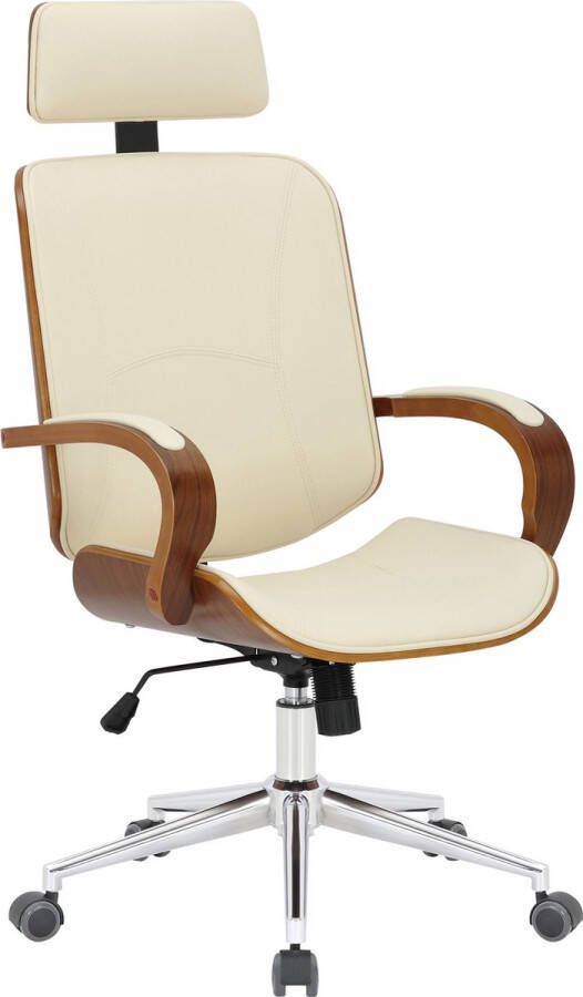 Unbranded Fabia Bureaustoel Modern Creme Op wielen Kunstleer Voor volwassenen Ergonomische bureaustoel In hoogte verstelbaar 45-52cm