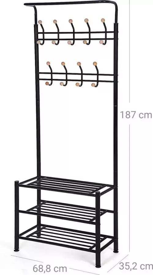 Inandoutdoormatch Kapstok PRO Met schoenenrek Wandkapstok Industrieel Met plank Hoedenplank 67x36x187cm Vaderdag cadeau