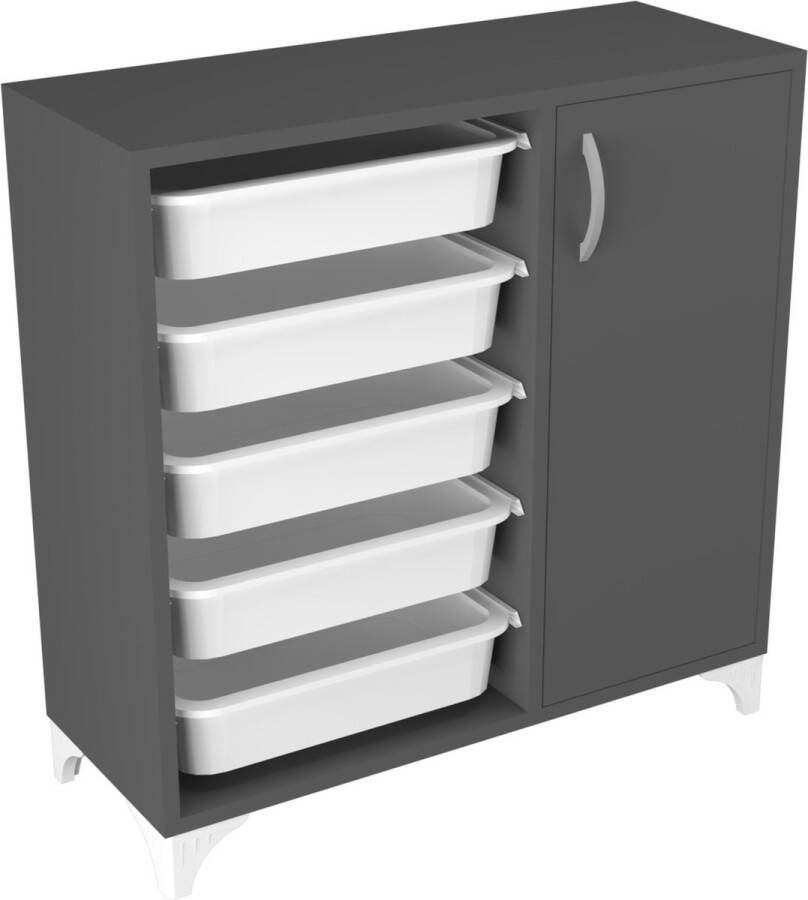 Inandoutdoormatch Keukenkast Leonardo Met 5 Manden 78 5x77x30 cm Antraciet en Wit Spaanplaat en Kunststof Opbergvakken