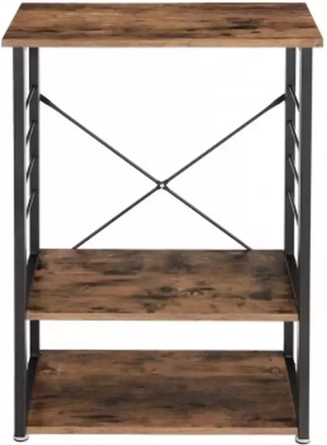 inandoutdoormatch Keukenrek staand vintage 3 lagen Bakkersrek Magnetronrek Metaal en hout 60x40x89cm