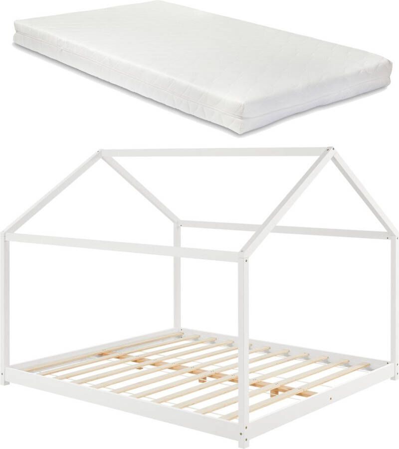 Inandoutdoormatch Kinderbed Cyana Huisbed Met Matras Met Lattenbodem 160x200cm Wit Snelle Montage - Foto 2