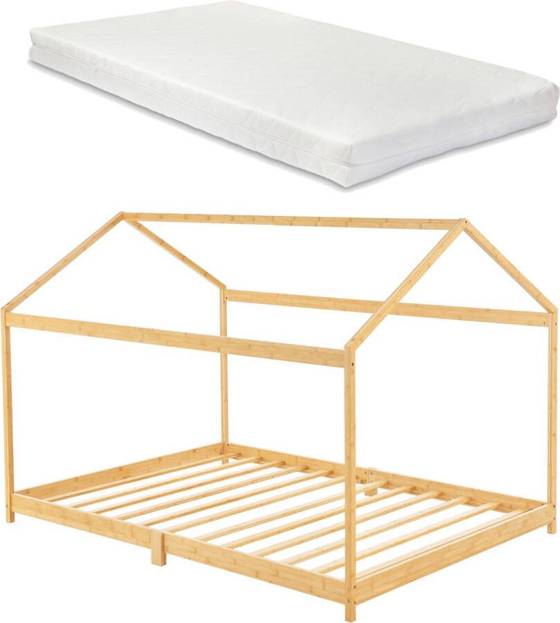 Inandoutdoormatch Kinderbed Fin Huisbed Met Matras Bamboe 90x200cm Snelle Montage Voor Jongens Voor Meisjes - Foto 3