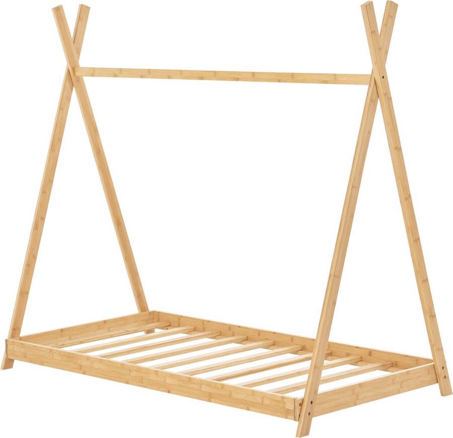 inandoutdoormatch Kinderbed Lara Tipi Bed Bamboe 70x140cm Houtkleurig Voor Meisjes Voor Jongens Snelle Montage