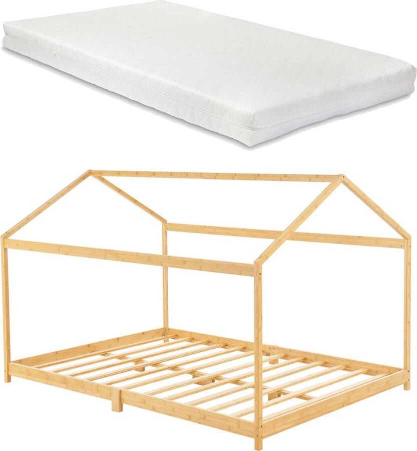 Inandoutdoormatch Kinderbed Megan Huisbed Met Matras Bamboe 140x200cm Koudschuim Matras - Foto 2