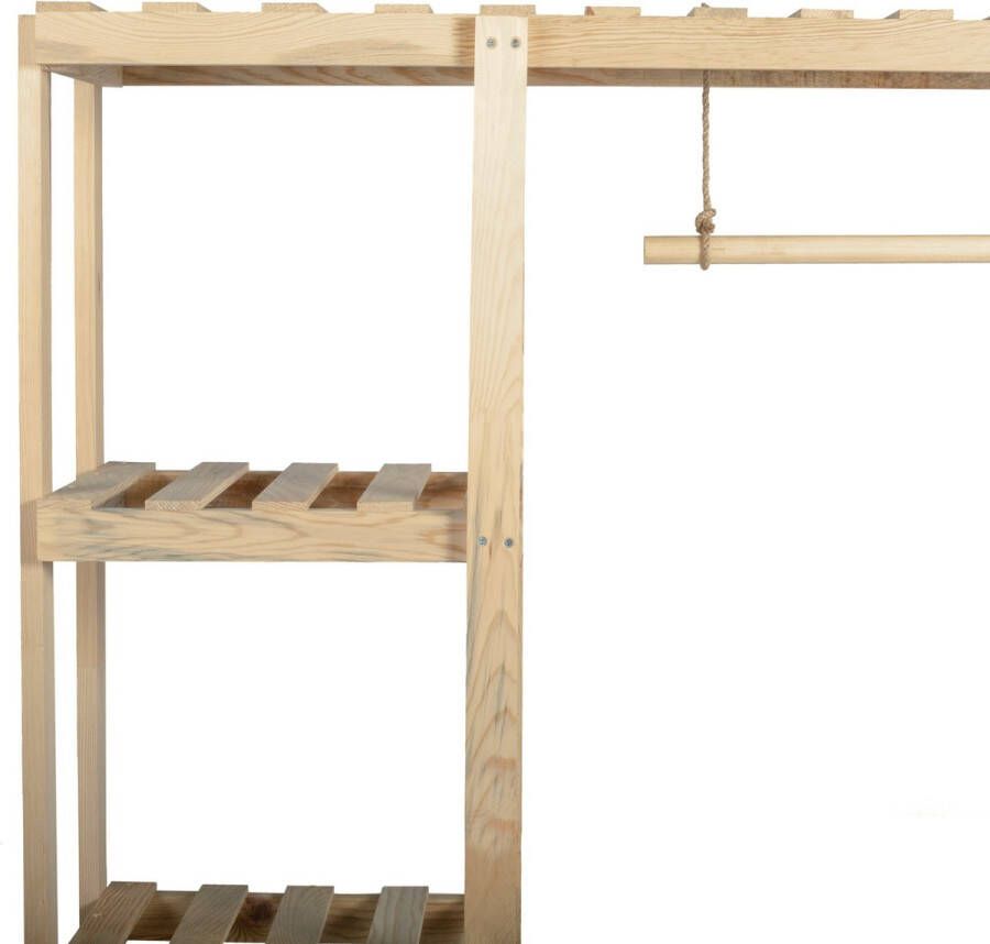 Inandoutdoormatch Stijlvolle Kledingkast Vera Open Kast Grenen 160x130x30cm Houtkleurig Stalkast Open Design Kapstok Planken Opbergruimte - Foto 3