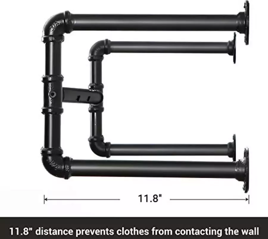 Inandoutdoormatch Kledingstangen voor aan de muur Garderobestang Kledingroede Kledingrek 110x30x29 9cm moederdag cadeautje - Foto 2