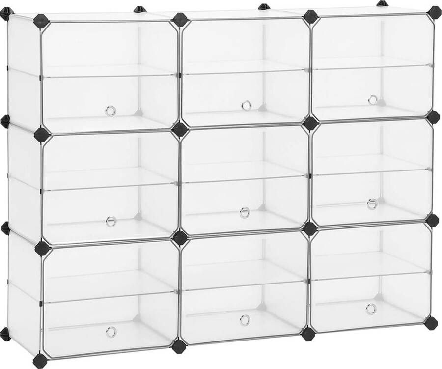 Inandoutdoormatch Kubusrek Mafalda met deur schoenenrek kunststof rekkensysteem met verdelers rubberen hamer -wit 123x31x93cm Vaderdag cadeau