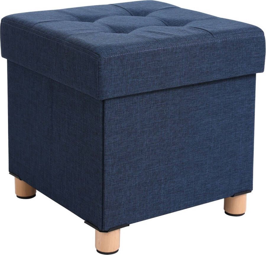 Inandoutdoormatch Leia poef Hocker Marineblauw Stof met opbergvak 38x38x38cm modern design Vaderdag cadeau