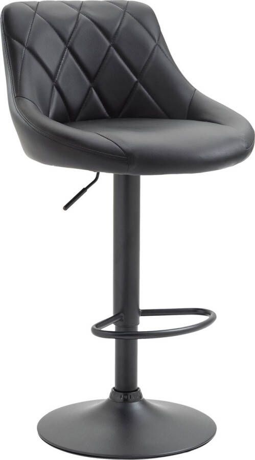 Unbranded Leren barkruk Vita Zwart Zithoogte 60-81 cm Ergonomische barstoelen In hoogte verstelbaar Set van 1 Met rugleuning Voor keuken en bar