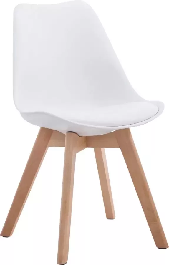 Inandoutdoormatch Leren vergaderstoel Lucy Wit hout Zonder armleuning Bezoekersstoel Kantinestoel Wachtkamerstoel Eetkamerstoel 47cm