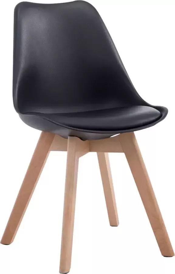 Inandoutdoormatch Leren vergaderstoel Oralee Zwart hout Zonder armleuning Bezoekersstoel Kantinestoel Wachtkamerstoel Eetkamerstoel 47cm Vaderdag cadeau