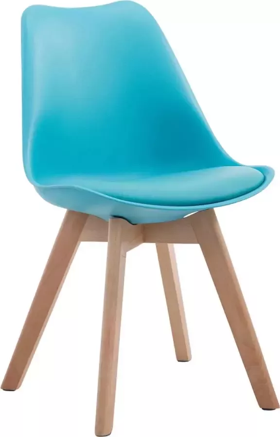 Inandoutdoormatch Leren vergaderstoel Woodie Blauw hout Zonder armleuning Bezoekersstoel Kantinestoel Wachtkamerstoel Eetkamerstoel 47cm Vaderdag cadeau