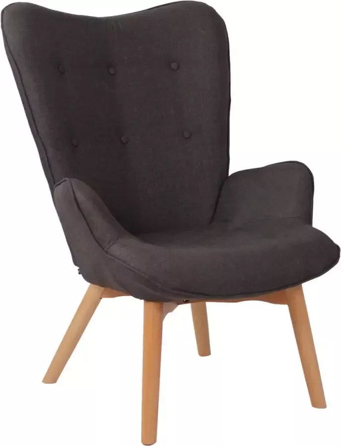 Inandoutdoormatch Lounge Fauteuil Diva Stoel met armleuning Donkergrijs Houten poten Voor binnengebruik moederdag cadeautje