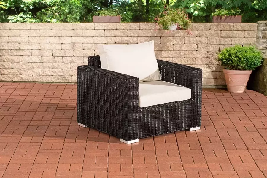 Inandoutdoormatch Loungestoel deluxe Weerbestendig Tuinstoel look Wicker Creme wit Tuinstoelen set van 1 moederdag cadeautje