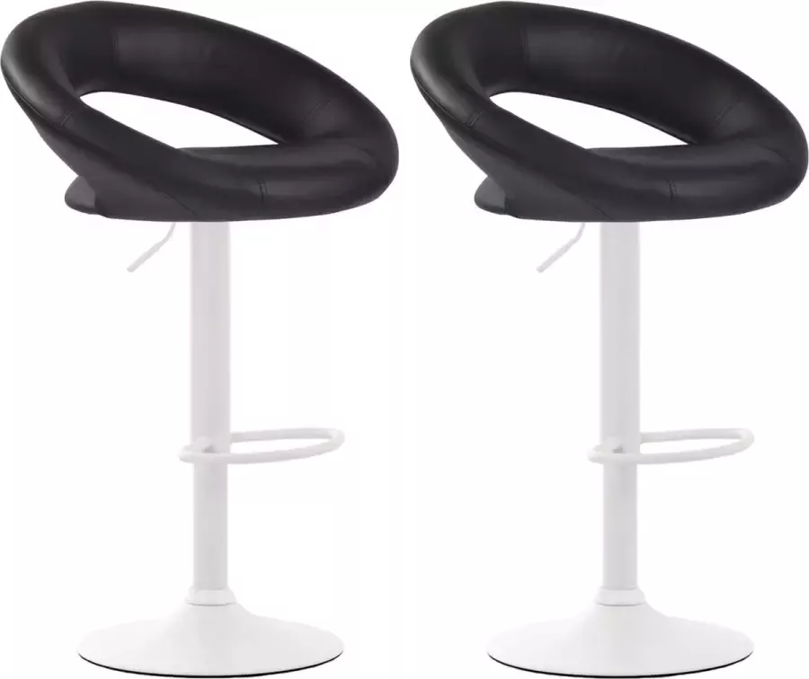 Inandoutdoormatch Luxe barkruk Dupa Wit zwart Set van 2 Zithoogte 60-81 cm In hoogte verstelbaar Voor keuken en bar Met rugleuning Ergonomisch Barstoelen leer