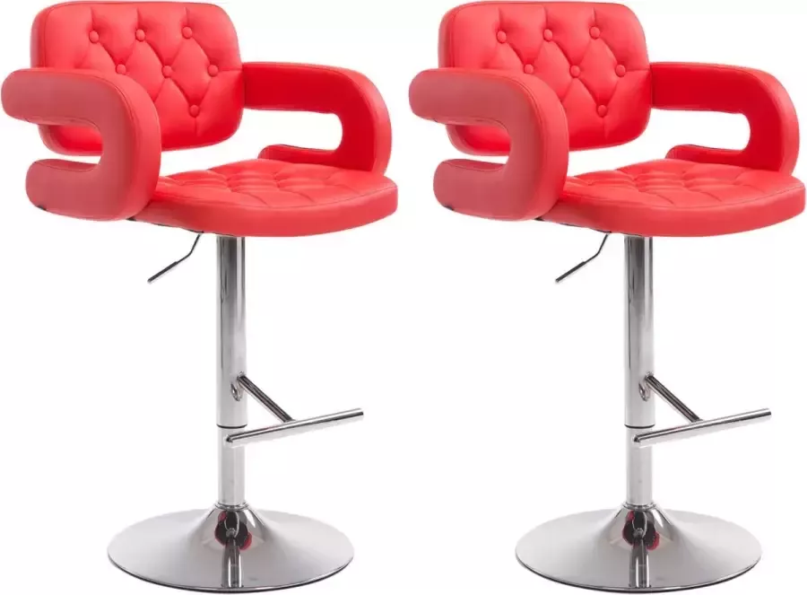 Inandoutdoormatch Luxe Barkruk Kester Rood Imitatie Leder Chroom Luxe Design Rugleuning Voor Keuken en Bar Gestoffeerde Zitting Set van 2