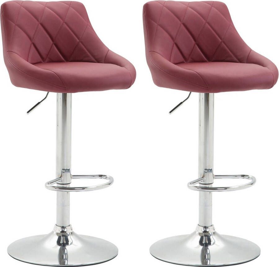 Inandoutdoormatch Luxe Barkruk Rosana Rode Wijn Bordeaux Chroom Modern Design Set van 2 Rugleuning Voetensteun Voor Keuken en Bar Gestoffeerde Zitting Imitatie Leder Vaderdag cadeau